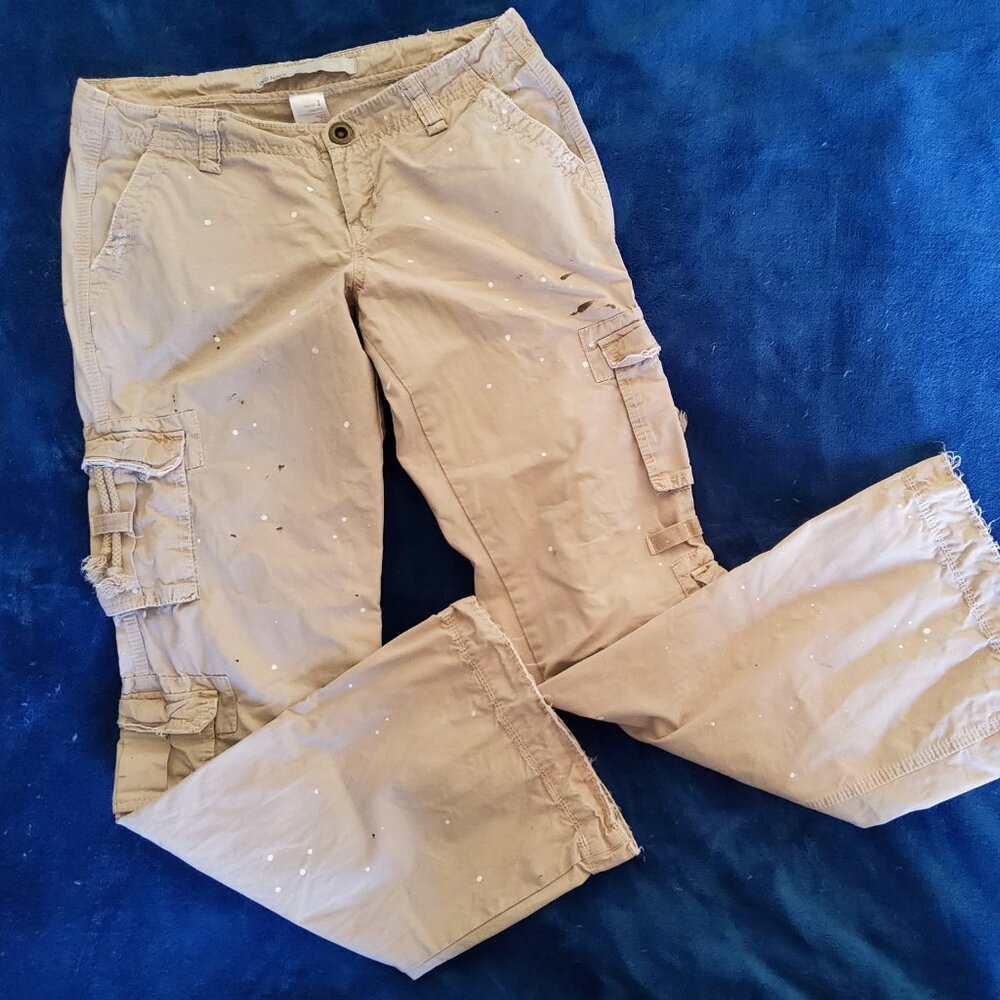 VTG Y2K Old Navy Extra Low Rise Paint Splatter Cargo Pants Baggy Grunge Fairy
